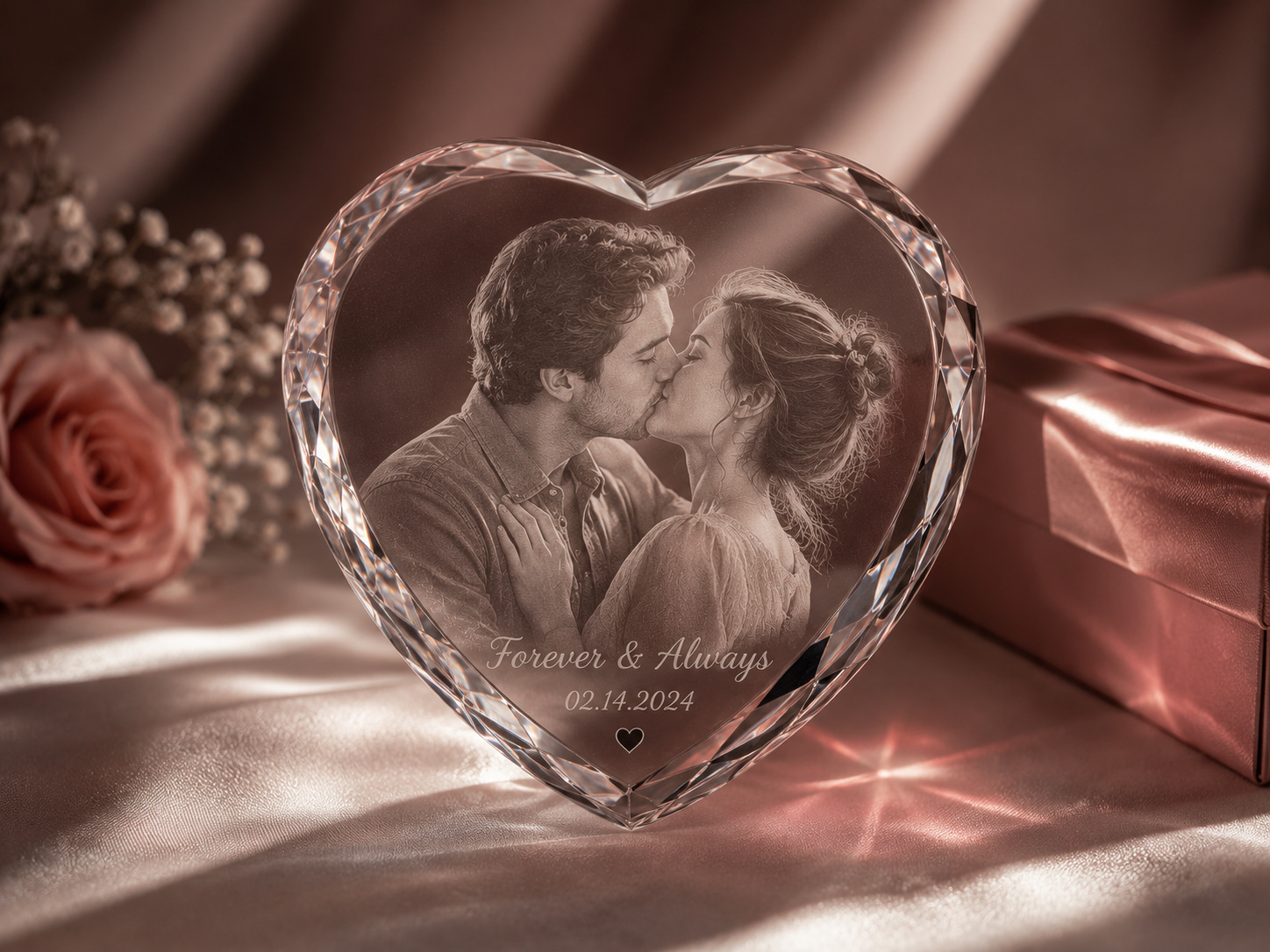 Romantic Rose Heart Crystal 3D Crystal