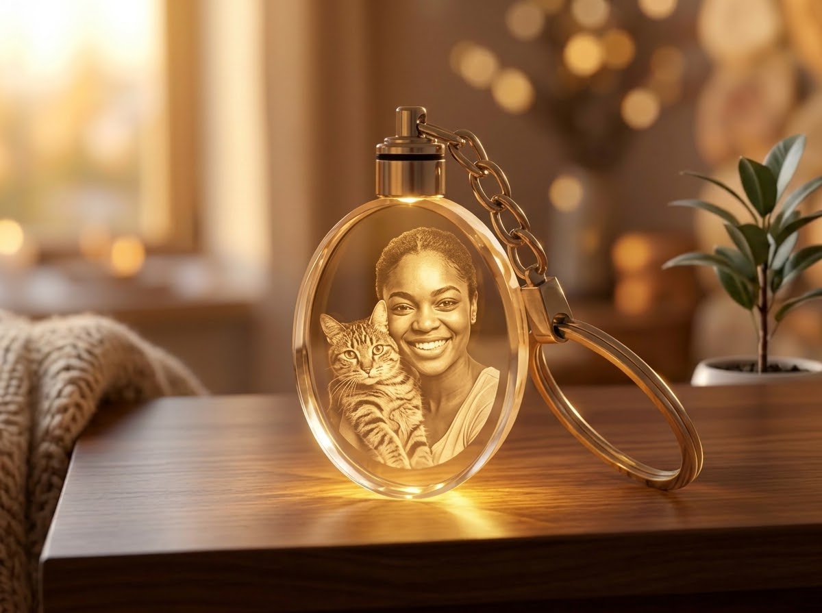 Led Oval 2D Crystal Keychain