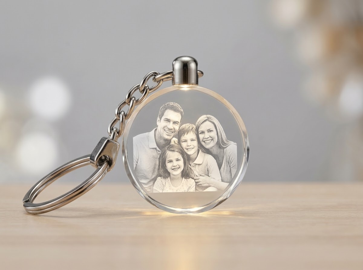 Led Round 2D Crystal Keychain