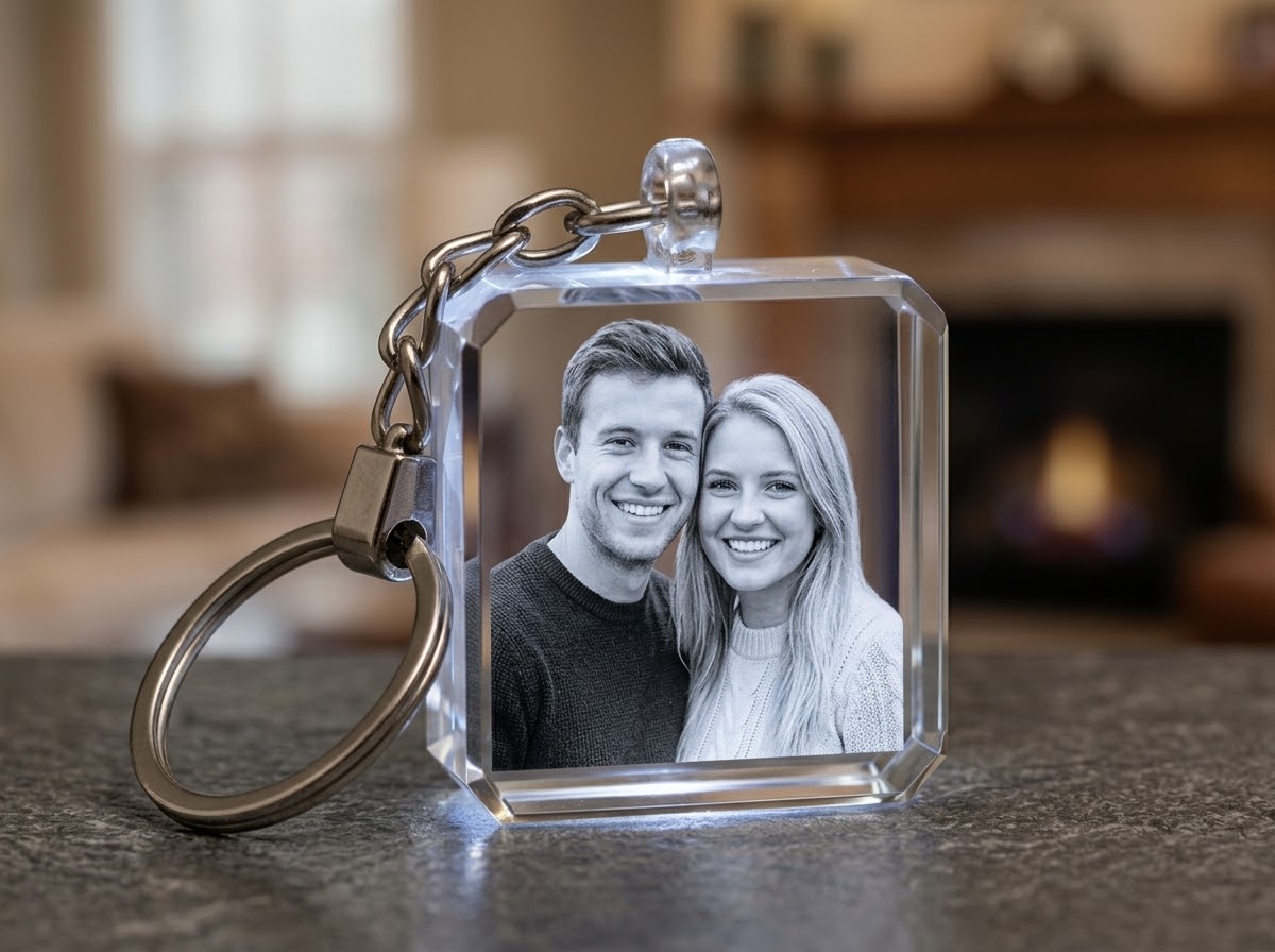 Led Square 2D Crystal Keychain